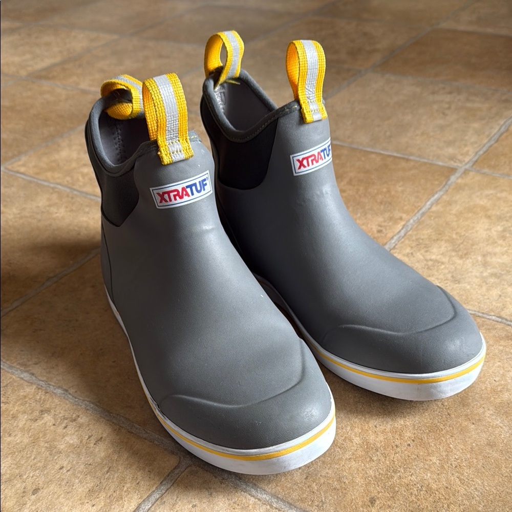 XTRATUF Gray Ankle Boots with Yellow Accents